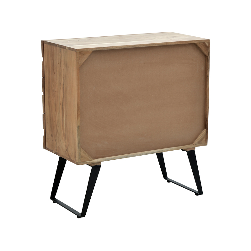 Komodinë Imena pakoworld dru akacie masiv në nuancë natyrale me këmbë metalike të zeza 80x38x86,5cm