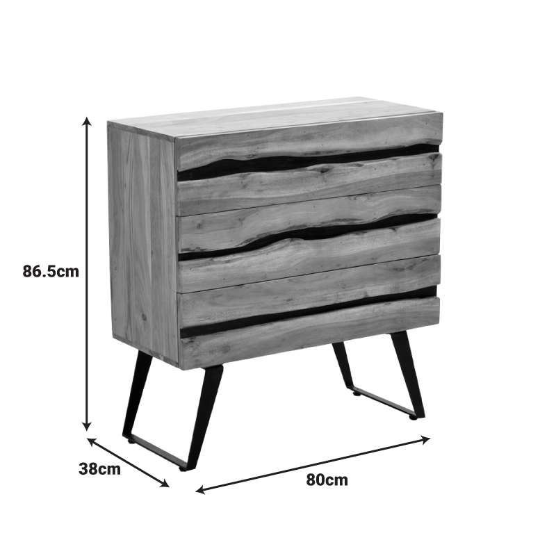 Komodinë Imena pakoworld dru akacie masiv në nuancë natyrale me këmbë metalike të zeza 80x38x86,5cm