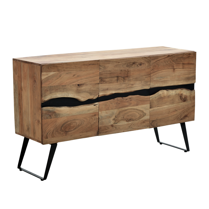 Kabinet Imena pakoworld dru masiv Akacie në nuancë natyrale me këmbë metalike të zeza 148x43.5x86cm