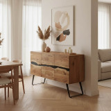 Kabinet Imena pakoworld dru masiv Akacie në nuancë natyrale me këmbë metalike të zeza 148x43.5x86cm
