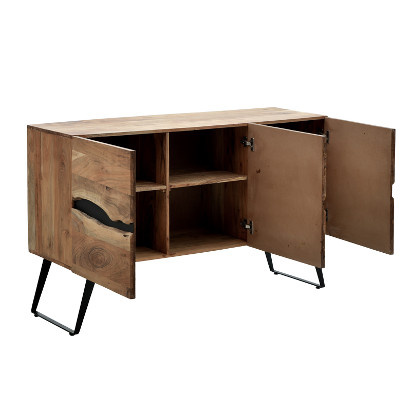 Kabinet Imena pakoworld dru masiv Akacie në nuancë natyrale me këmbë metalike të zeza 148x43.5x86cm