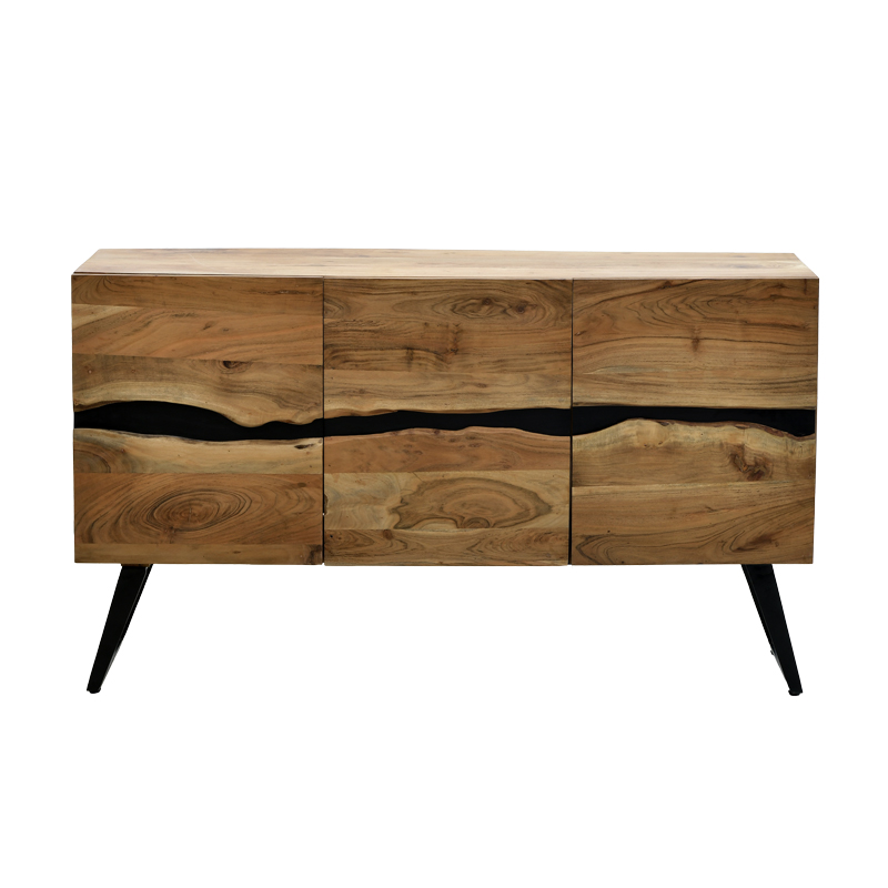 Kabinet Imena pakoworld dru masiv Akacie në nuancë natyrale me këmbë metalike të zeza 148x43.5x86cm