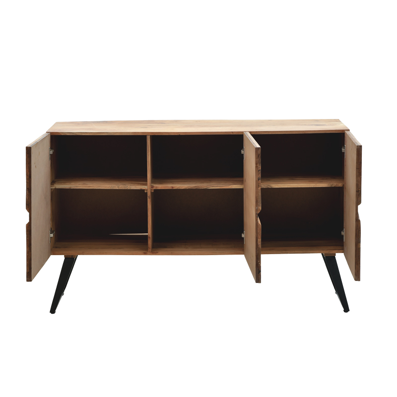 Kabinet Imena pakoworld dru masiv Akacie në nuancë natyrale me këmbë metalike të zeza 148x43.5x86cm