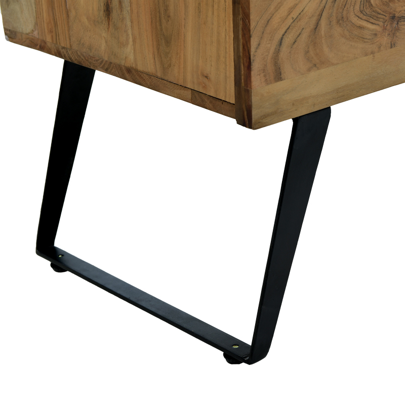Kabinet Imena pakoworld dru masiv Akacie në nuancë natyrale me këmbë metalike të zeza 148x43.5x86cm