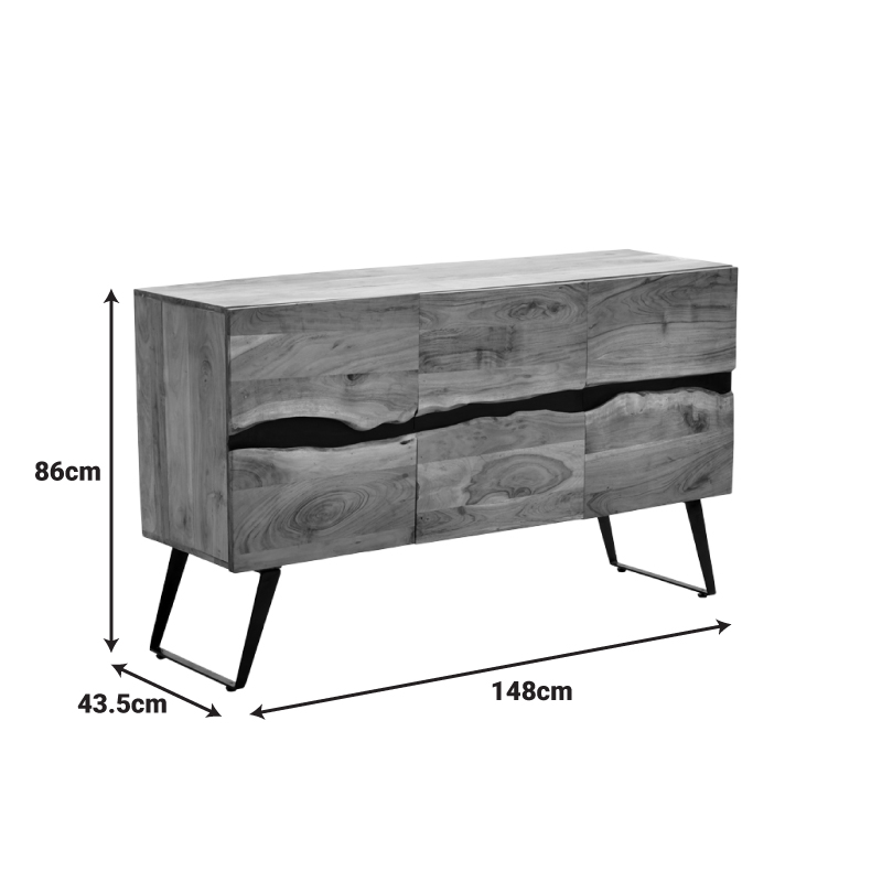 Kabinet Imena pakoworld dru masiv Akacie në nuancë natyrale me këmbë metalike të zeza 148x43.5x86cm