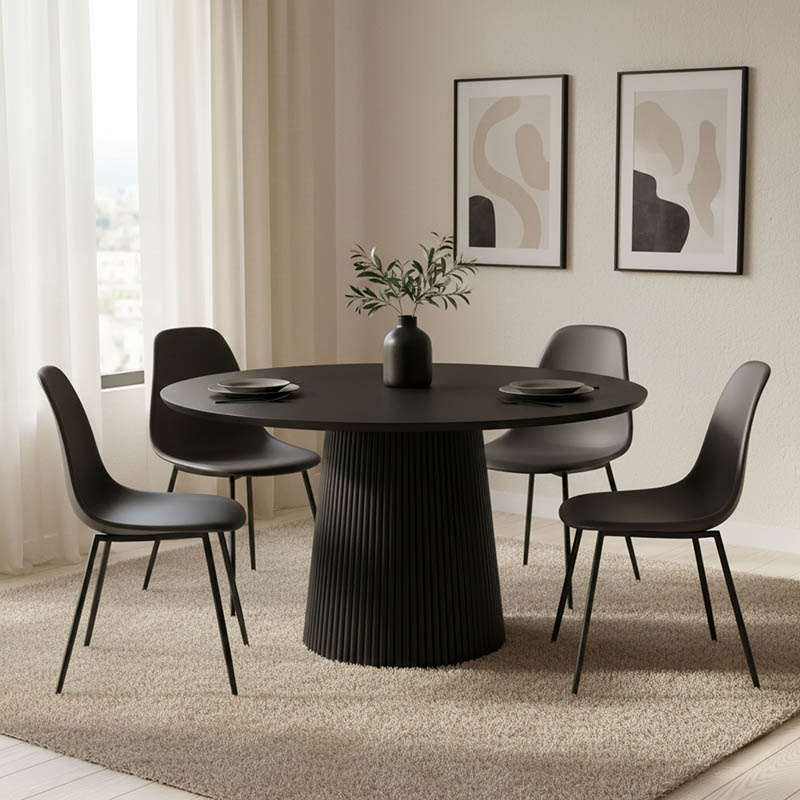 Tavolinë Tully pakoworld dru masiv akacie në nuancë të zezë D120x75cm