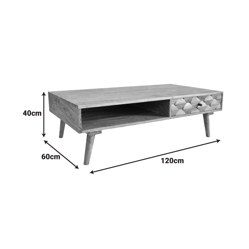 Tavolinë kafeje Kaldio pakoworld dru akacie masiv në ngjyrë natyrale 120x60x40cm