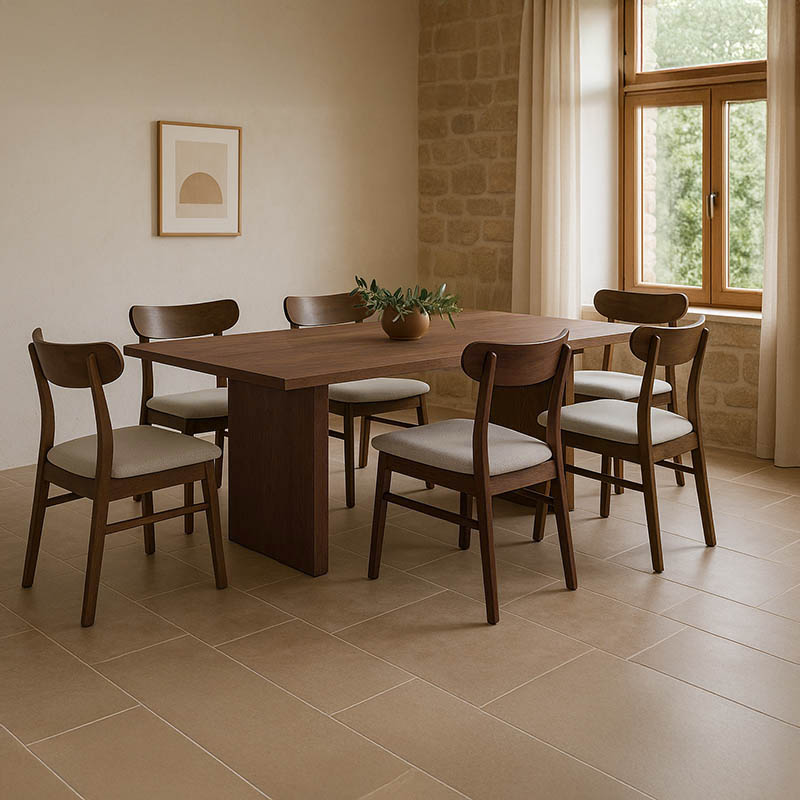 Set tavoline ngrënieje Eleganza-Cairo pakoworld set me 7 pjesë mdf në nuancë arre 180x99x75.8cm