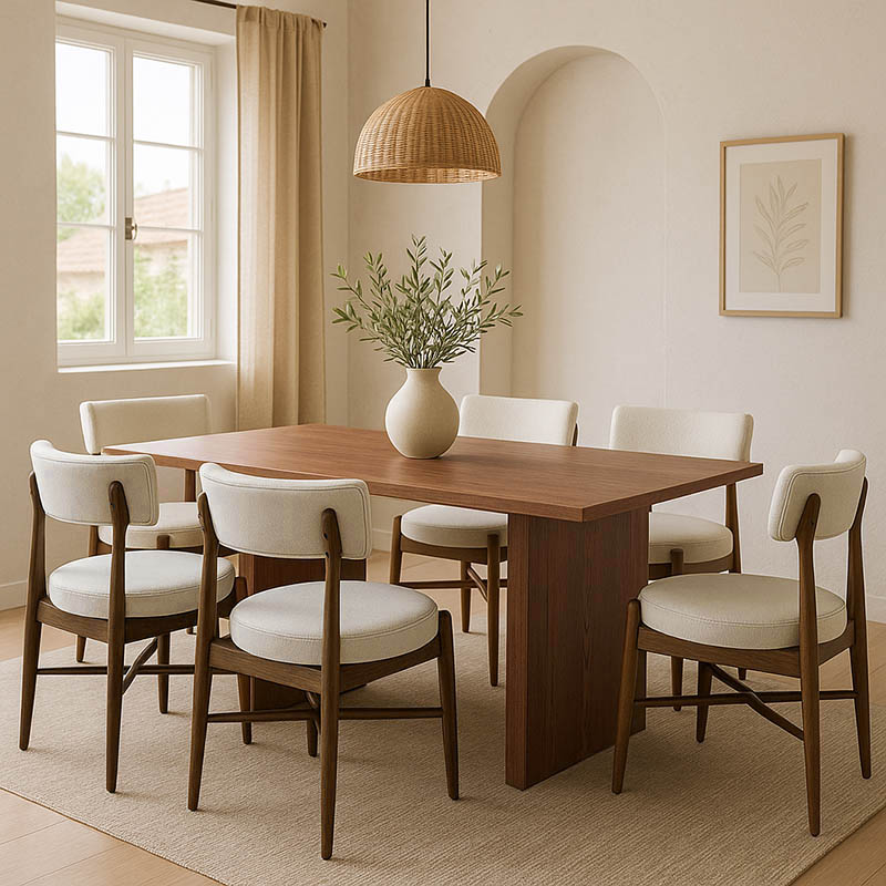 Set tavoline ngrënieje Eleganza-Raudi pakoworld set me 7 pjesë mdf në nuancë arre 180x99x75.8cm