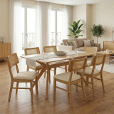 Set ngrënieje Raffles pakoworld 7 copë dru gome me rregullim PE në ngjyrë natyrale 150x90x76cm