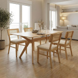 Set ngrënieje Raffles pakoworld 5 copë dru gome me rregullim PE në ngjyrë natyrale 150x90x76cm