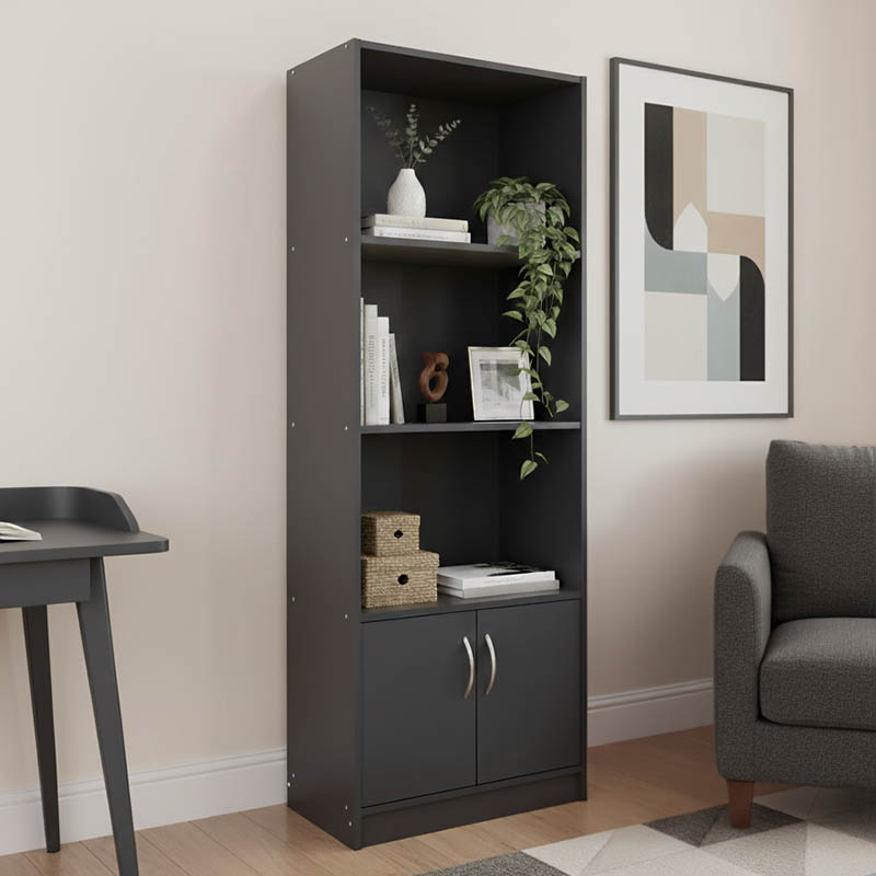 Bibliotekë Tekaro pakoworld në nuancë antraciti 60x29x166cm
