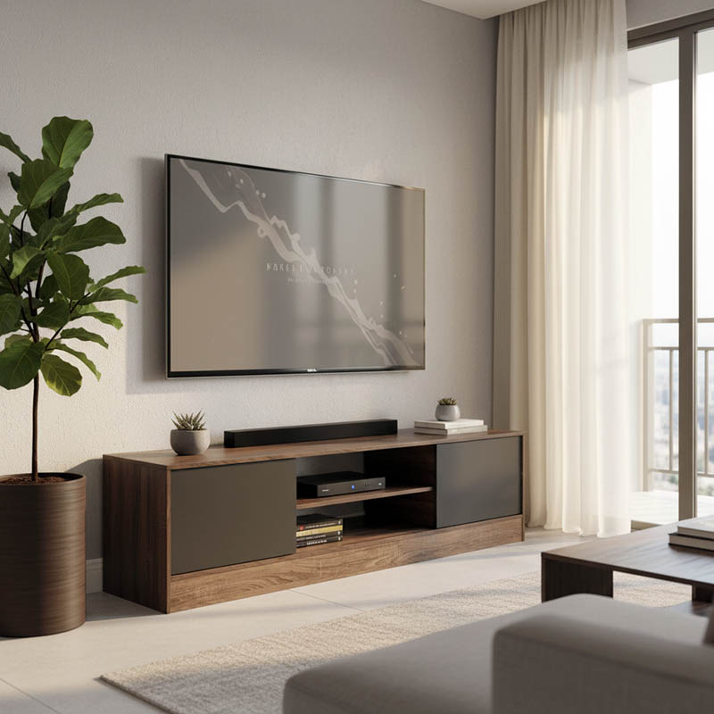 Komodinë TV Sasa pakoworld në nuancë lisi-antracit 150x35x41.5cm