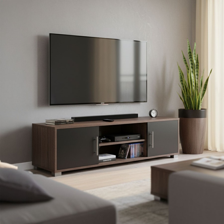 Komodinë TV Serank pakoworld në nuancë lisi-antracit 120x40x40cm