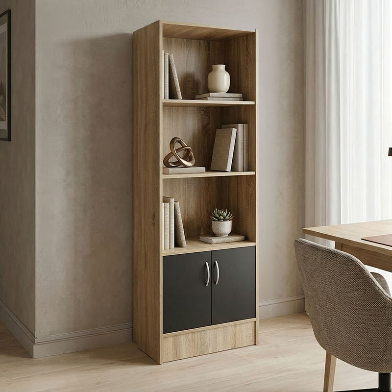 Bibliotekë Tekaro pakoworld sonoma-antracit 57x33x180cm