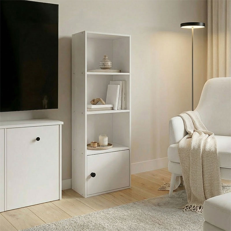 Bibliotekë kolone Lenobia pakoworld me kabinet e bardhë 30.5x24x95cm