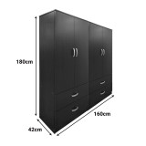 Dollap katër-kanatësh me sirtarë Athos pakoworld wenge 160x42x180cm