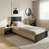 Set dhome gjumi Athos Sonoma Charcoal me krevat 90x190cm Set prej 3 copësh