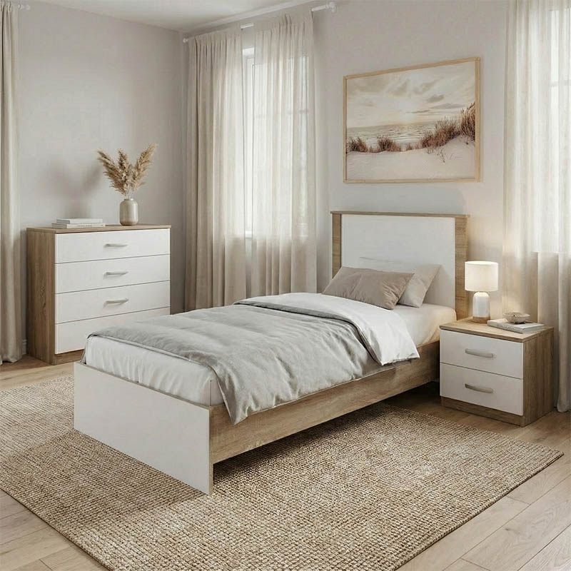 Set dhome gjumi Athos SONOMA e bardhë me krevat 90x190cm Set me 3 copë
