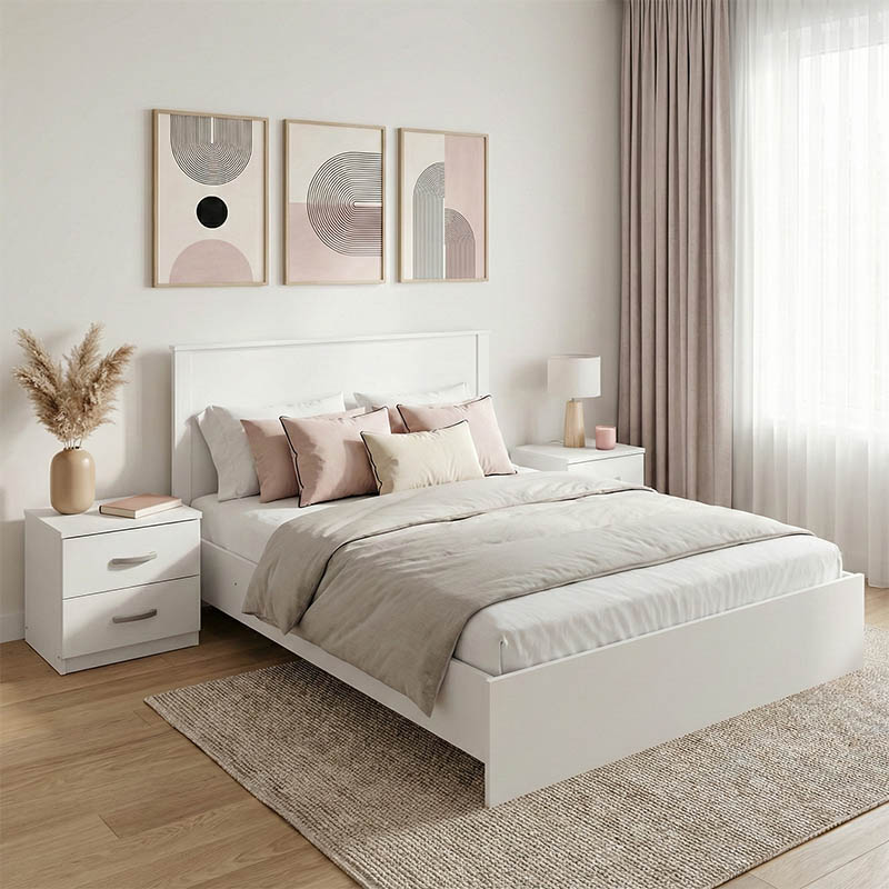 Set dhome gjumi Athos i bardhë me krevat 140x200cm Set me 3 copë