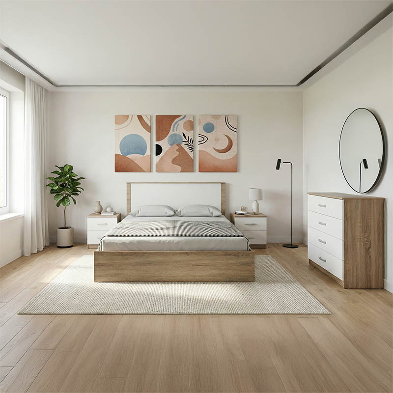 Set dhome gjumi Athos Sonoma e bardhë me krevat 160x200cm set me 4 copë