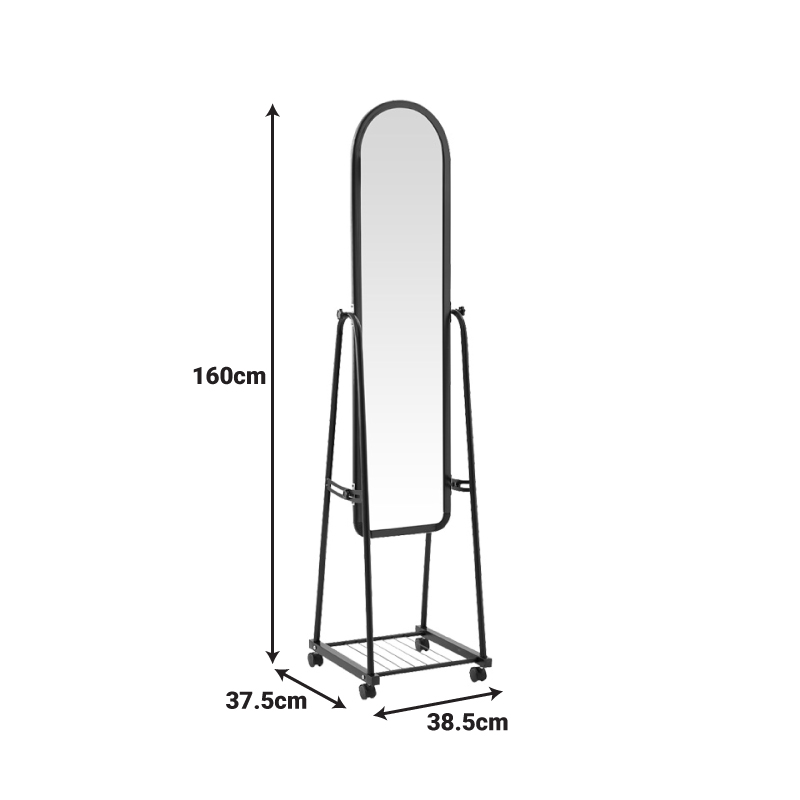 Pasqyrë me rrota Lomna pakoworld pp-metal me raft në nuancë të zezë 38.5x37.5x160cm