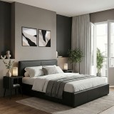 Krevat Dellia pakoworld me hapësirë magazinimi pu i zi 150x200cm