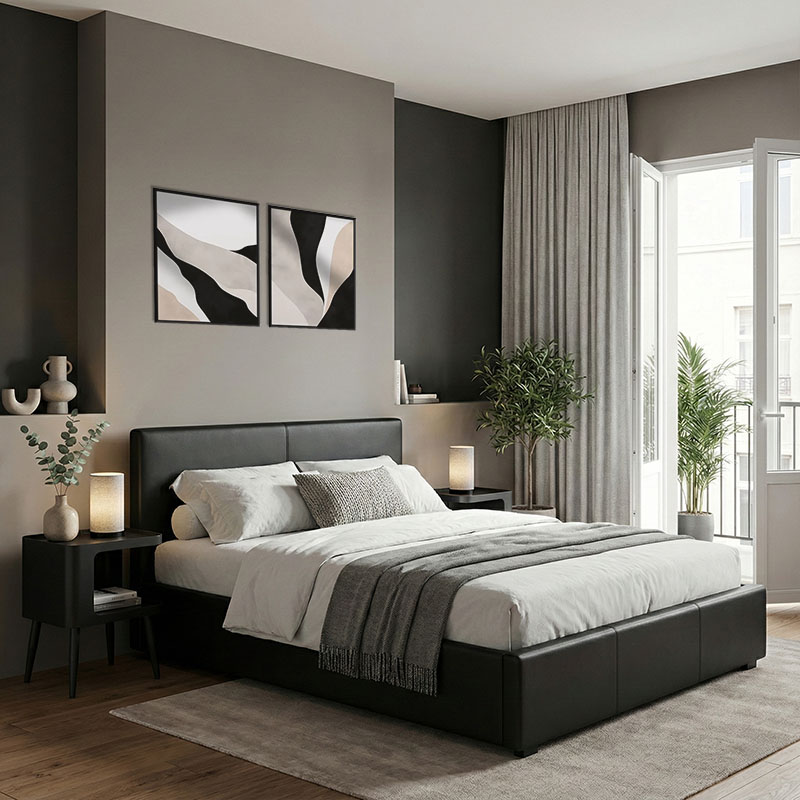 Krevat Dellia pakoworld me hapësirë magazinimi pu i zi 150x200cm