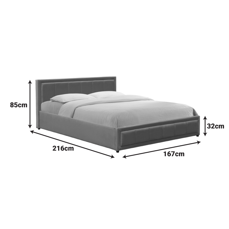 Krevat Huga pakoworld me hapësirë magazinimi, kadife, gri 160x200cm