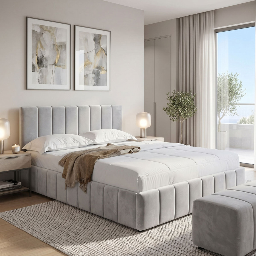 Krevat Snuggle pakoworld me hapësirë magazinimi, kadife, gri 160x200cm
