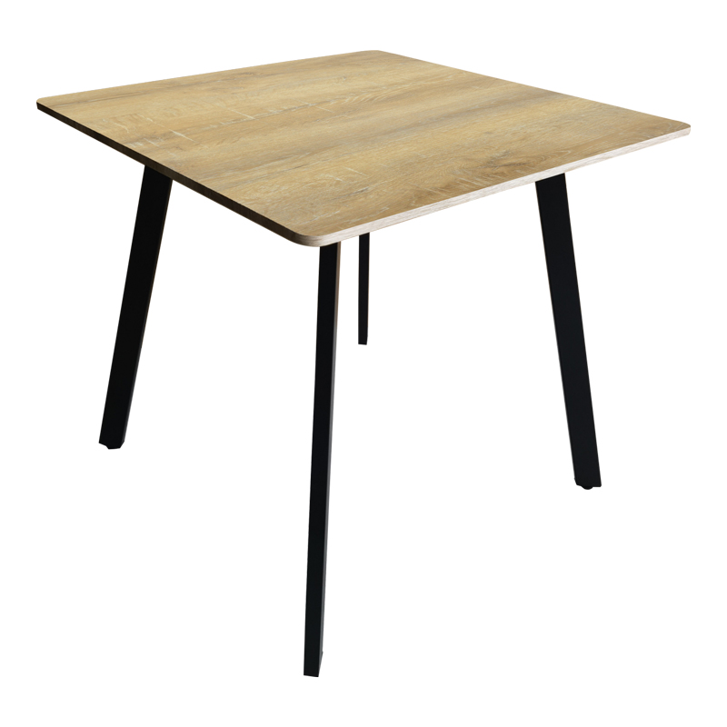 Tavolinë Squaro pakoworld mdf sonoma me këmbë metalike të zeza 80x80x75cm