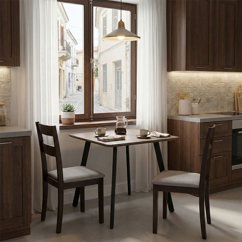 Tavolinë Squaro pakoworld mdf arrë me këmbë metalike të zeza 80x80x75cm