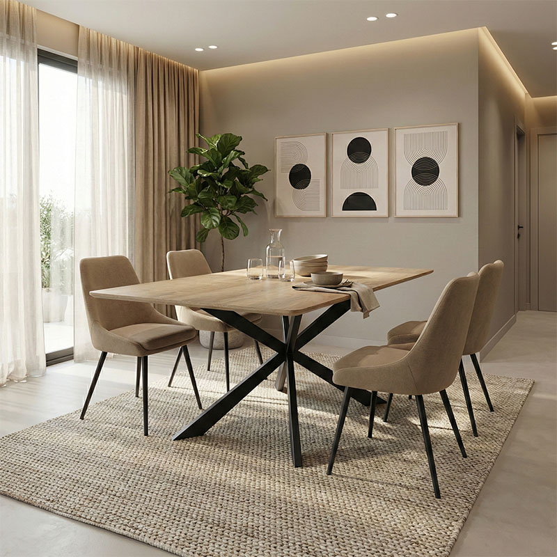 Tavolinë Aragne pakoworld sonoma mdf me këmbë metalike të zeza 160x90x75cm