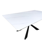 Tavolinë Mattias pakoworld mermer i bardhë guri i sinterizuar me këmbë metalike të zeza 180x90x75cm