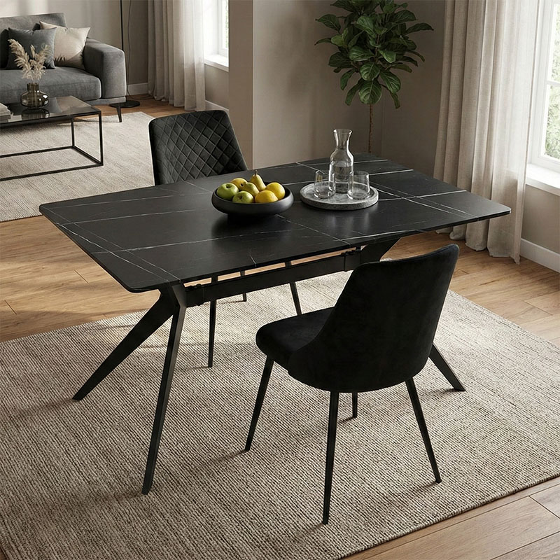 Tavolinë Ezali pakoworld mdf me pamje mermeri të zi dhe këmbë metalike të zeza 140x80x75cm