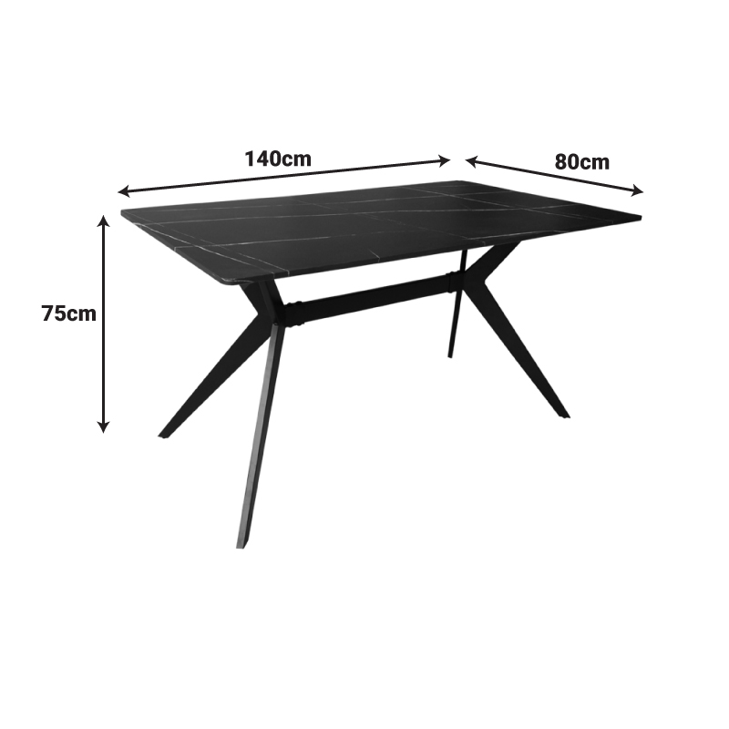 Tavolinë Ezali pakoworld mdf me pamje mermeri të zi dhe këmbë metalike të zeza 140x80x75cm