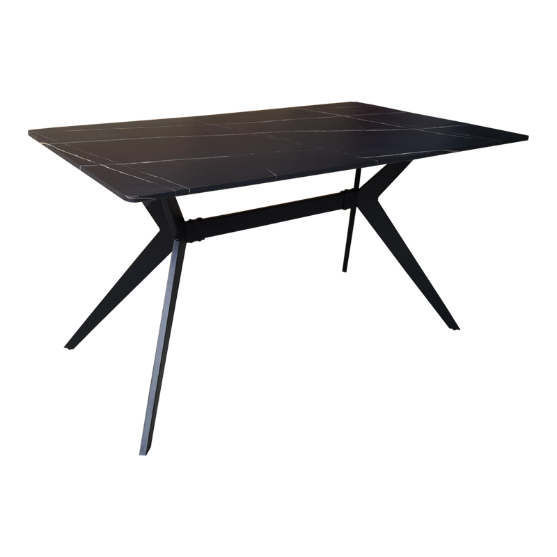 Tavolinë Ezali pakoworld mdf me pamje mermeri të zi dhe këmbë metalike të zeza 140x80x75cm