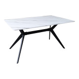 Tavolinë Ezali pakoworld mdf me pamje mermeri të bardhë dhe këmbë metalike të zeza 140x80x75cm