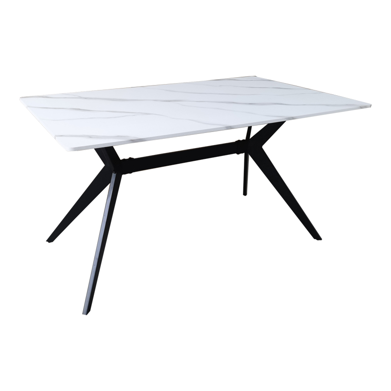 Tavolinë Ezali pakoworld mdf me pamje mermeri të bardhë dhe këmbë metalike të zeza 140x80x75cm