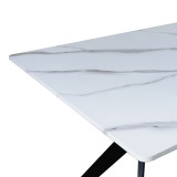Tavolinë Ezali pakoworld mdf me pamje mermeri të bardhë dhe këmbë metalike të zeza 140x80x75cm