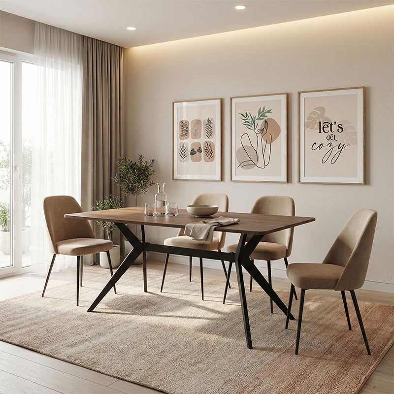 Tavolinë Ezali pakoworld mdf arrë me këmbë metalike të zeza 160x90x75cm