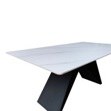 Tavolinë Mapele pakoworld me pllakë mermeri të bardhë të sinterizuar me këmbë metalike të zeza 180x90x75cm