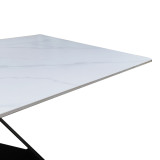 Tavolinë Mapele pakoworld me pllakë mermeri të bardhë të sinterizuar me këmbë metalike të zeza 180x90x75cm