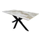 Tavolinë Bethan pakoworld guri i sinterizuar-metal i bardhë me pamje mermeri-e zezë 160x80x75cm