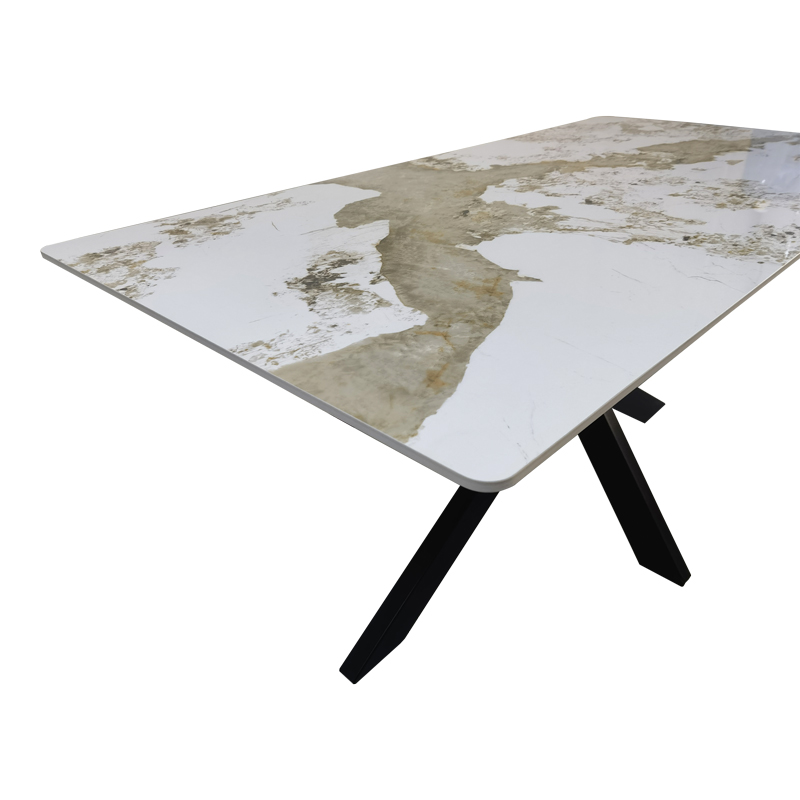 Tavolinë Bethan pakoworld guri i sinterizuar-metal i bardhë me pamje mermeri-e zezë 160x80x75cm