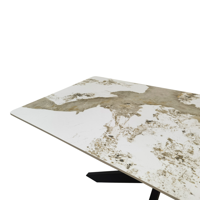 Tavolinë Bethan pakoworld guri i sinterizuar-metal i bardhë me pamje mermeri-e zezë 160x80x75cm