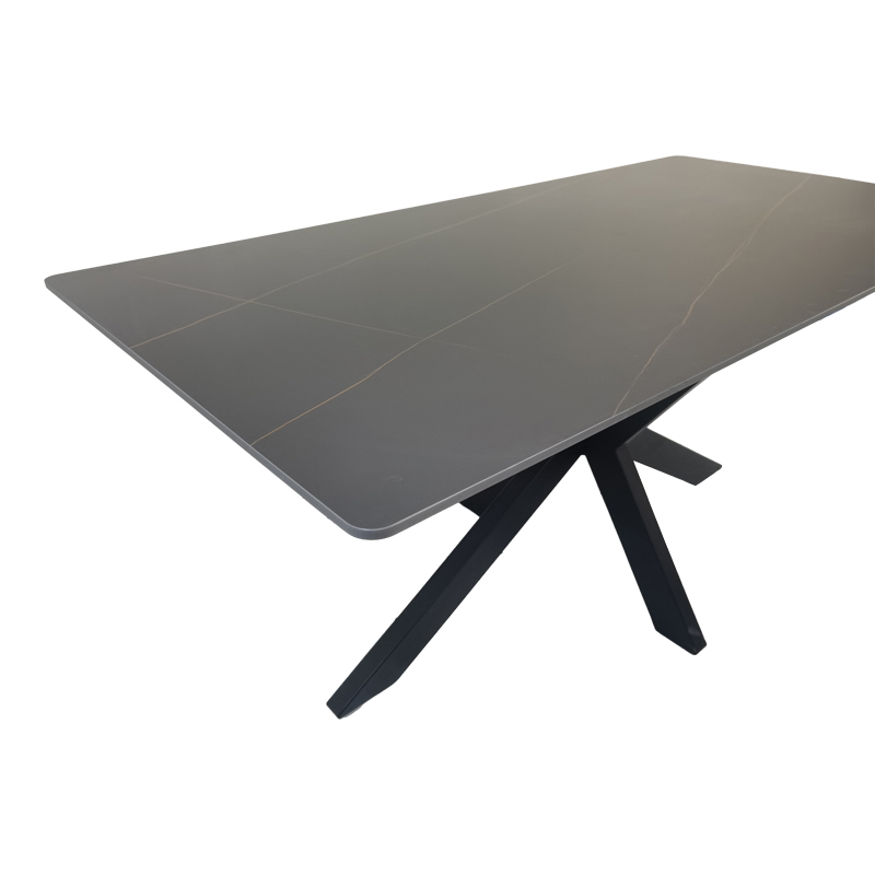 Tavolinë Bethan pakoworld guri i sinterizuar-metal i zi me pamje mermeri-e zezë 160x80x75cm