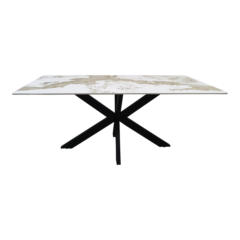 Tavolinë Bethan pakoworld guri i sinterizuar-metal i bardhë me pamje mermeri-e zezë 180x90x75cm