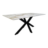 Tavolinë Bethan pakoworld guri i sinterizuar-metal i bardhë me pamje mermeri-e zezë 180x90x75cm