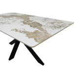 Tavolinë Bethan pakoworld guri i sinterizuar-metal i bardhë me pamje mermeri-e zezë 180x90x75cm